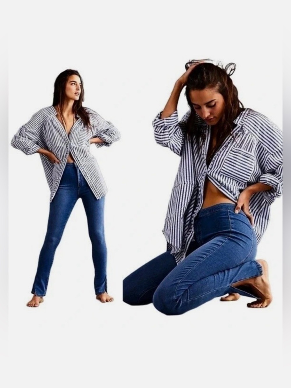 NWT- Free People We The Free Dark Blue Skinny Jeans with Ankle Slits Sz.26
